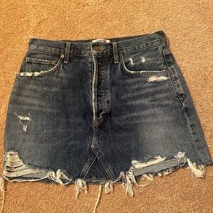 Agolde Frayed Hem Mini Skirt - Dark Blue